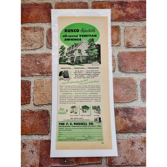 1950‎ Rusco Venetian Awnings Beautiful Practical Permanent House Vtg Print Ad - Picture 2 of 6